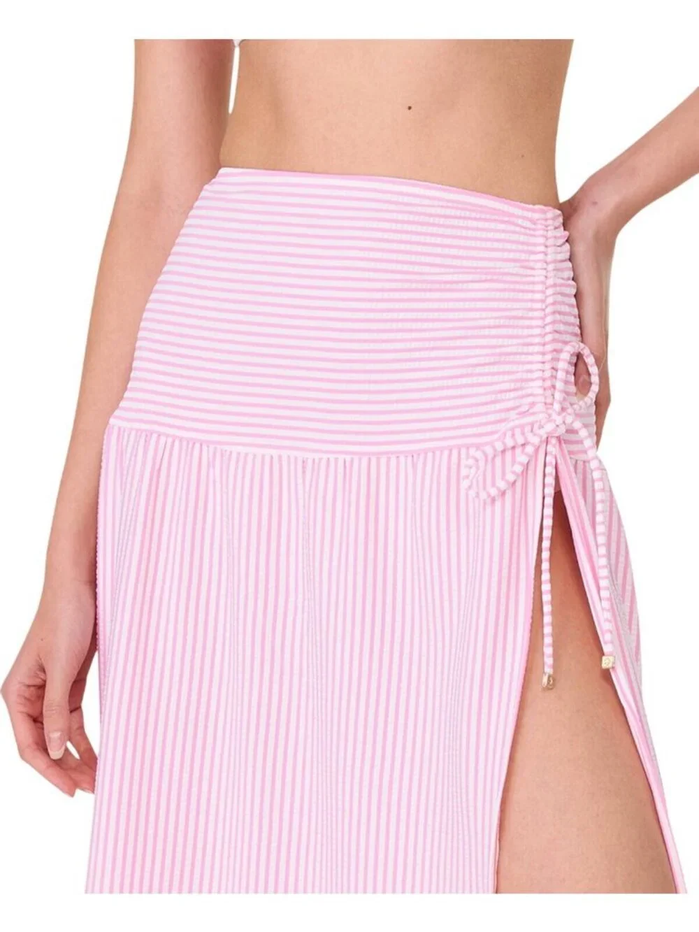 NWT Kate Spade Long Cover Up Skirt Open Side Ruched Begonia Bloom Pink Multi S